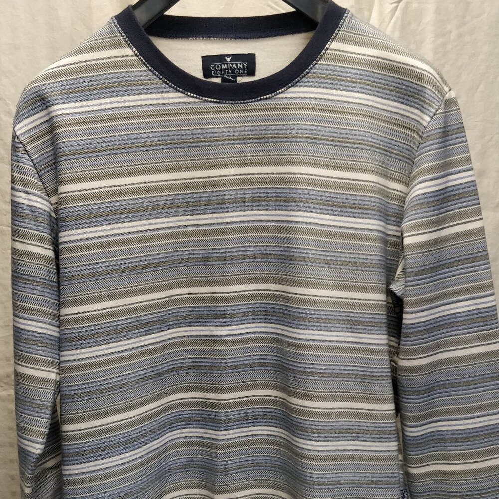 Blue variable stripe pattern crewneck sweater